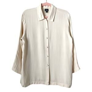 Eileen Fisher Top Womens Medium Cream Silk Crepe Button Up Lagenlook Preppy